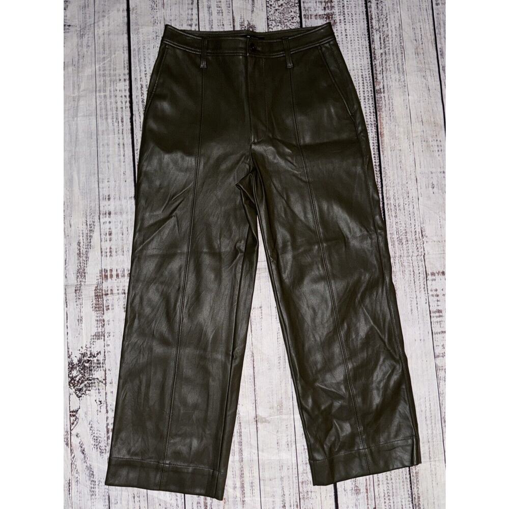 Madewell Slim Emmett Wide-Leg Pants in Vegan Leather Dried Olive Size 26 Green